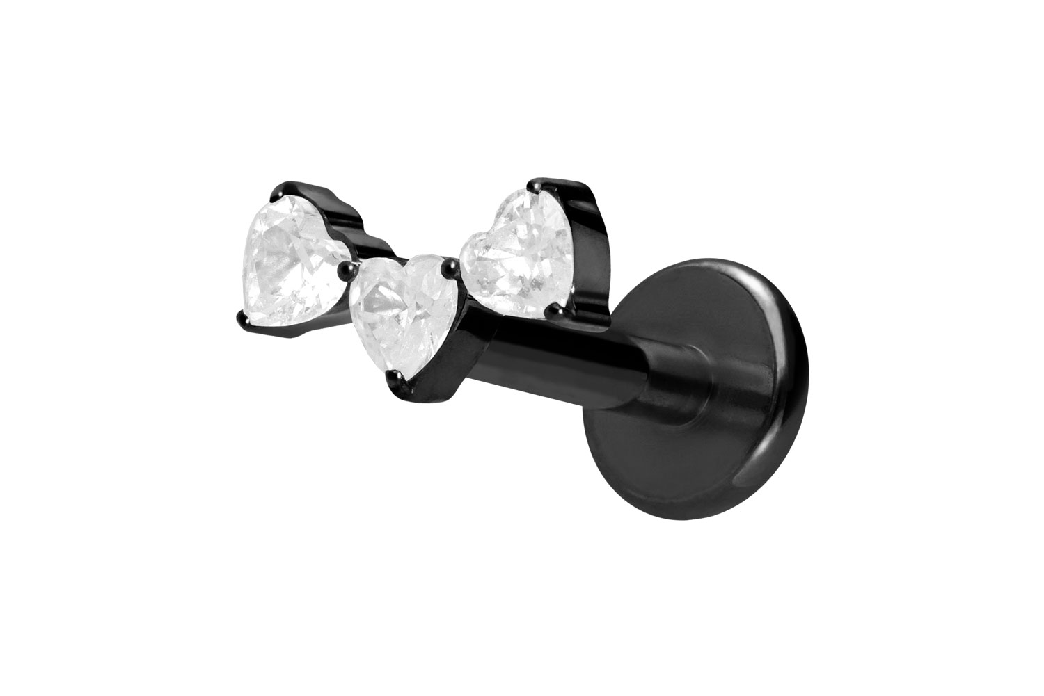Titan Labret Piercing mit Push Fit 3 KRISTALLHERZEN